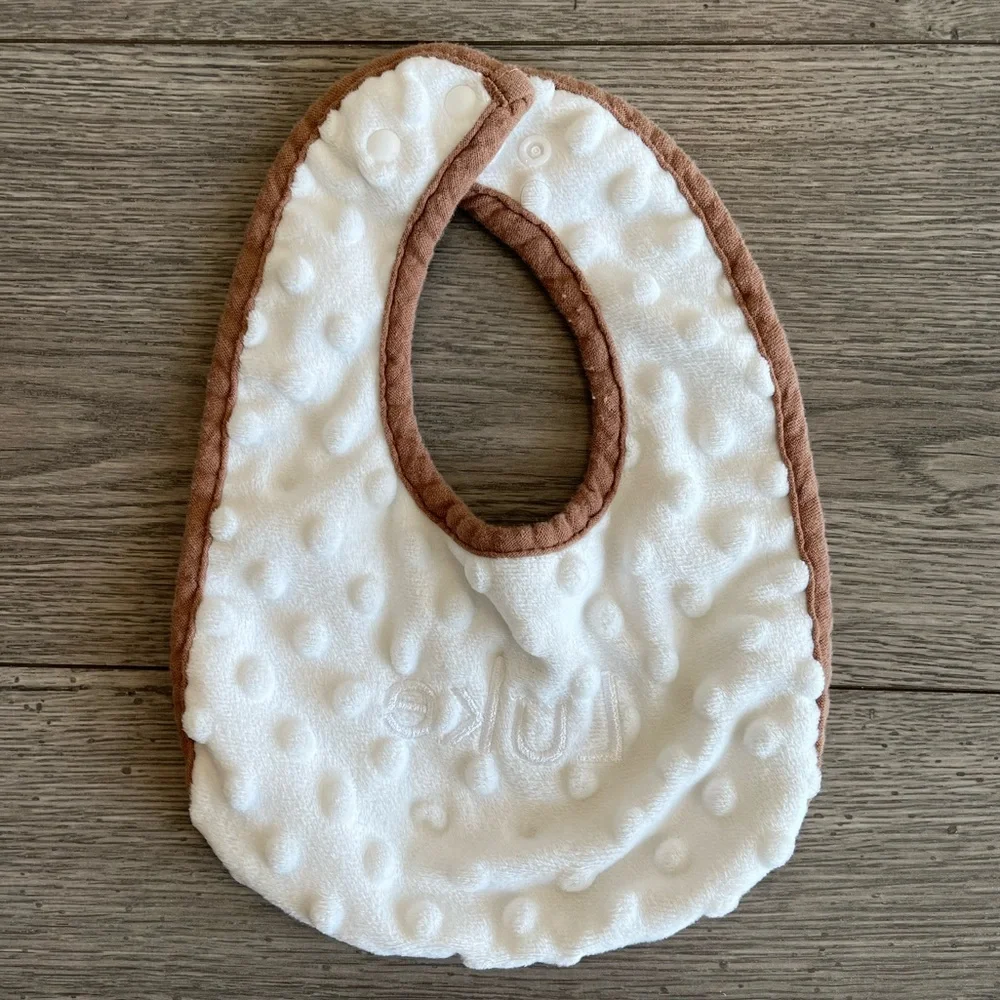 Luke Baby Boy Newborn Baby Hat & Embroidered Bib Brown Light Carolina Blue